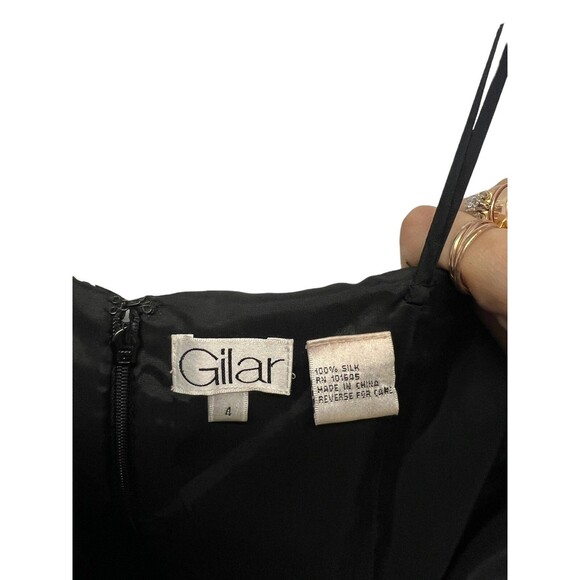 Vintage Y2K Gilar Black 100% Silk Beaded Ruffle Tiered Dress Beaded Size 4 - Picture 14 of 16